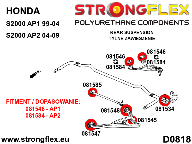 086153A Full suspension bush kit AP1 SPORT Sport (Yellow) Honda S2000 AP1 (99-04)
