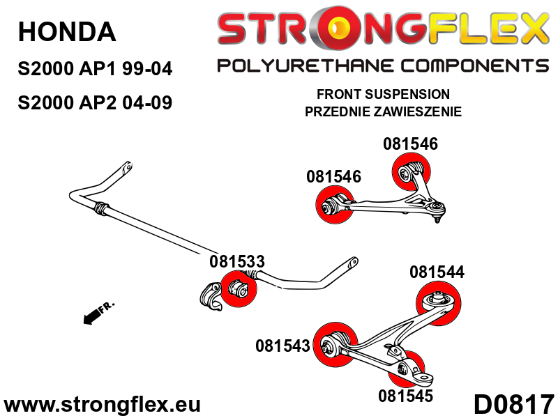 081544B Front lower wishbone rear bush Standard (Red) Honda S2000 AP1 (99-04)