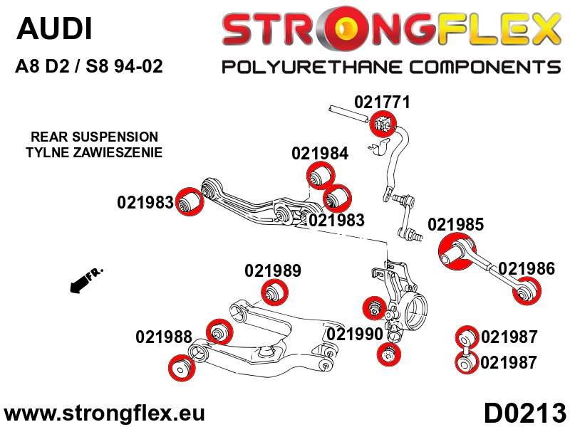021988B Rear lower arm – front bush Standard (Red) Audi A8 / S8 D2 (94-02)