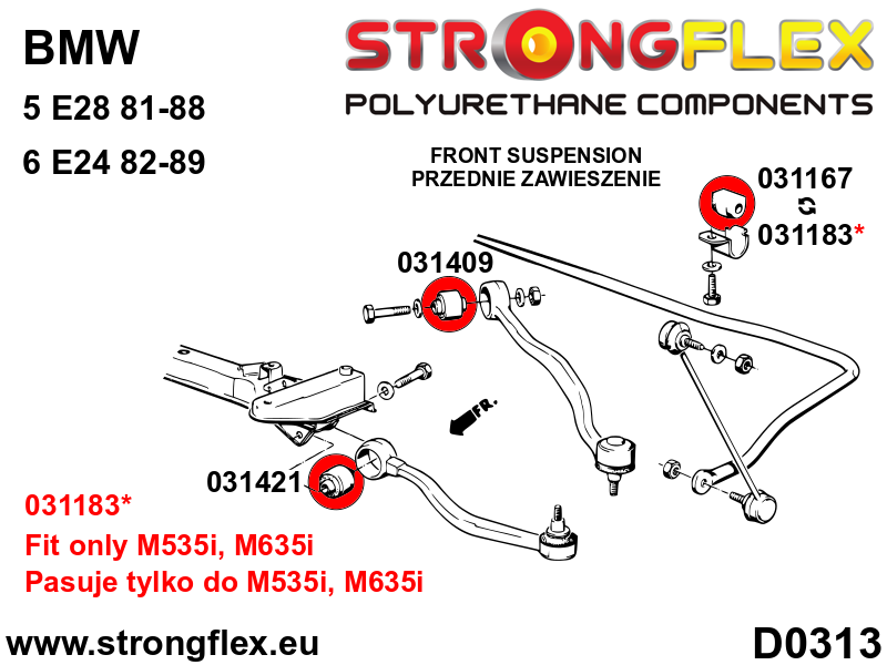 031409B Front lower rear bush Standard (Red) BMW Seria 5 II (81-88) E28