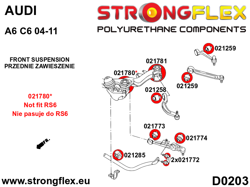 021780B Front subframe - front bush Standard (Red) Audi A6 / S6 / RS6 C6 (04-11)