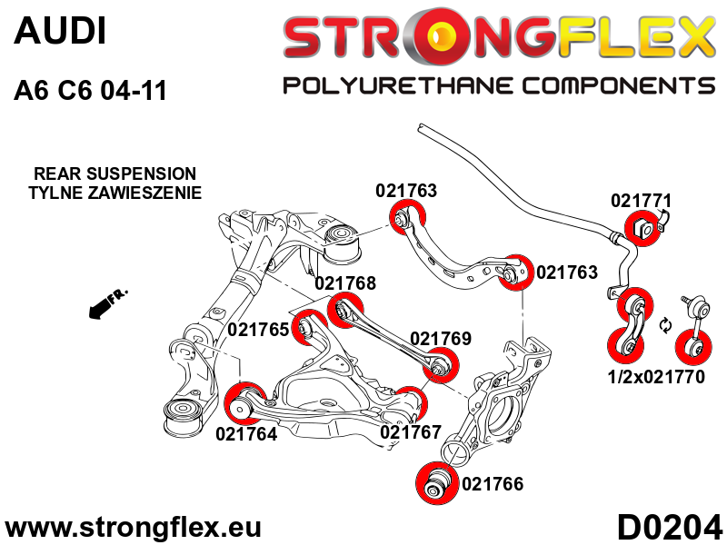 021766A Rear tie bar to hub bush SPORT Sport (Yellow) Audi A6 / S6 / RS6 C6 (04-11)