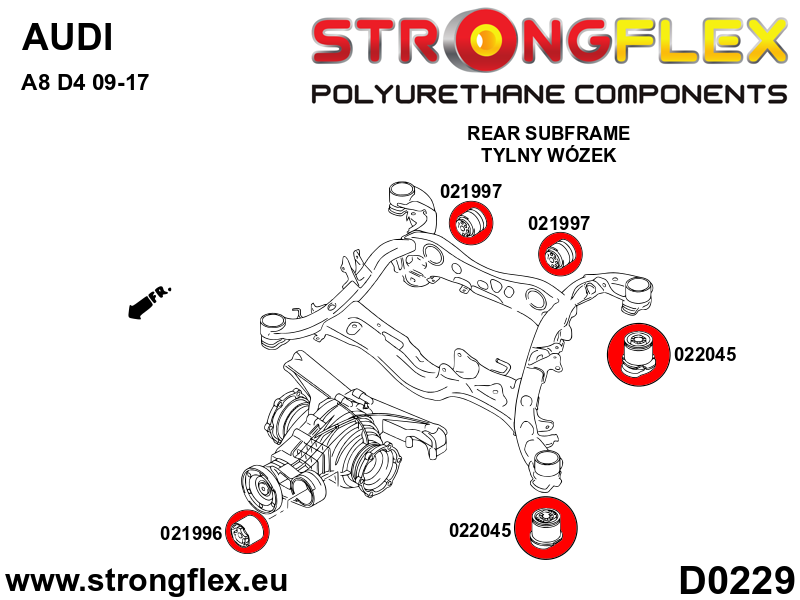 026263B Rear subframe bush kit Standard (Red) Audi A8 / S8 D4 (09-17)
