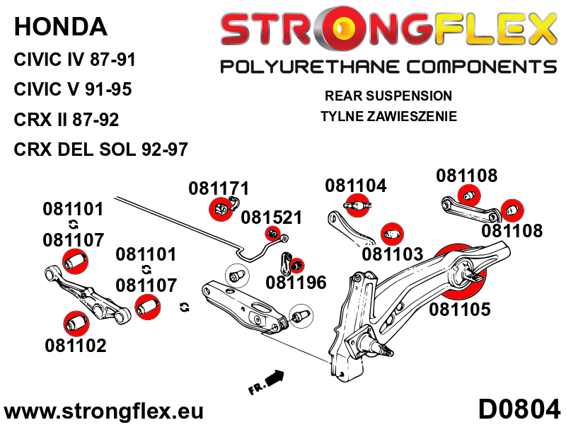 081104A Rear trailing arm mount bush SPORT Sport (Yellow) Acura Integra III (93-01) DB6/7/8/9 / DC1/2/4