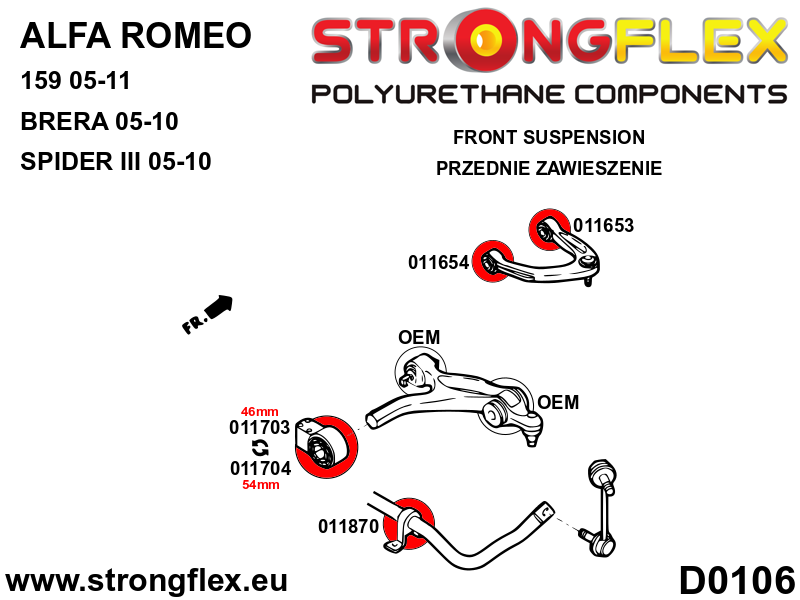 016260B Full suspension polyurethane bush kit Standard (Red) Alfa Romeo 159 (05-11) type 939 FWD