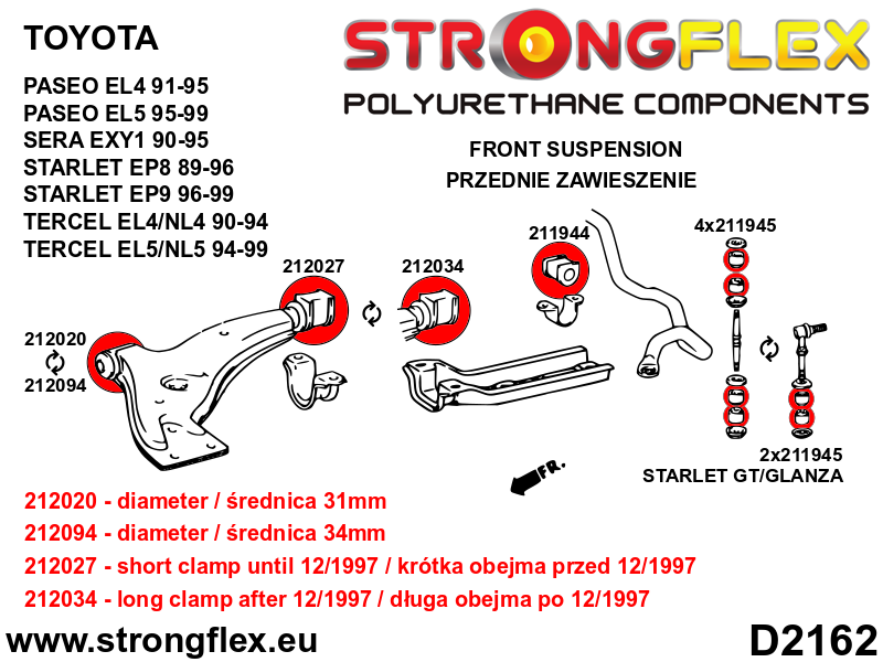 212020B Front control arm – front bush 31mm Standard (Red) Toyota MR2 III (99-07) W30