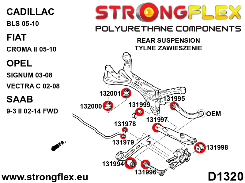 131978B Rear anti roll bar link bush Standard (Red) Fiat Croma II (05-10)