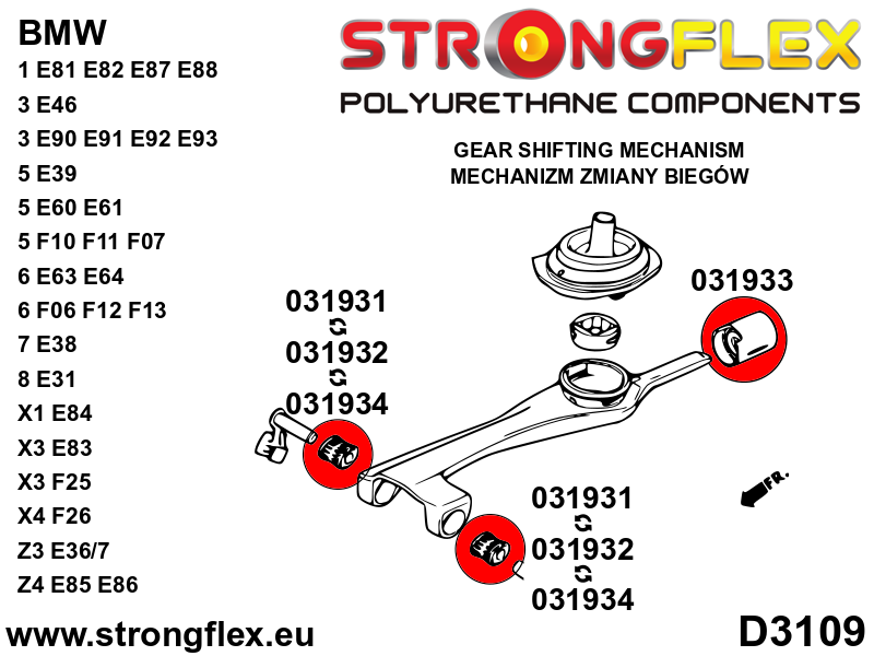 031934A Shift arm - front bush (oval) 14mm SPORT Sport (Yellow) BMW Seria 1 I (04-13) E81 / E82 / E87 / E88