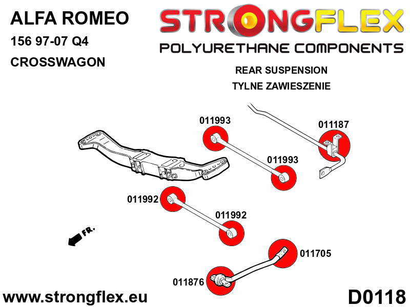011993A Rear wishbone bush - rear SPORT Sport (Yellow) Alfa Romeo 156 (97-07) type 932 Q4 Crosswagon