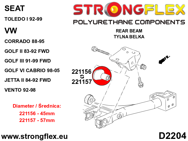 221156A Rear subframe bush 45mm SPORT Sport (Yellow) Seat Toledo I (92-99) 1L