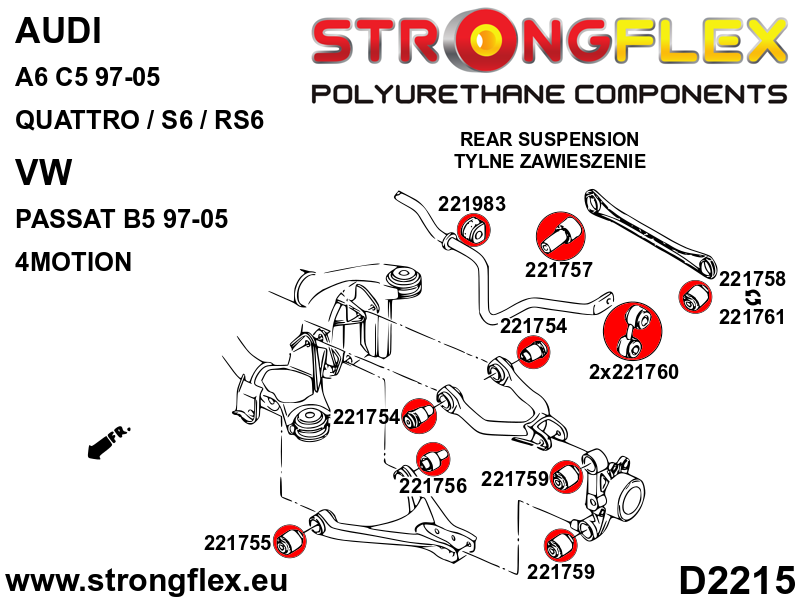 026239B Full suspension bush kit Standard (Red) Audi A6 / S6 / RS6 C5 (97-04)