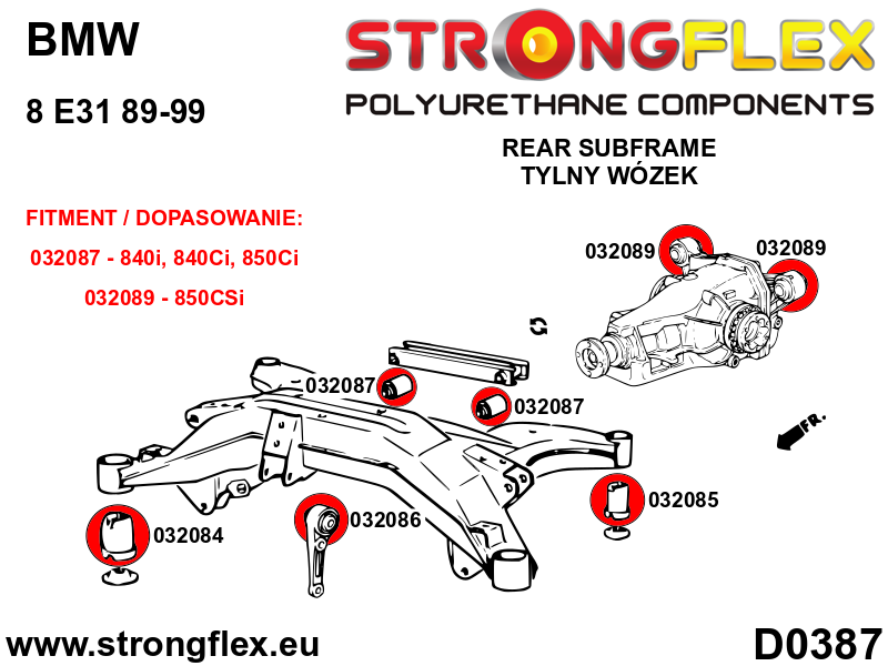 032089A Rear diff mount - rear bush SPORT Sport (Yellow) BMW Seria 8 I (90-99) E31