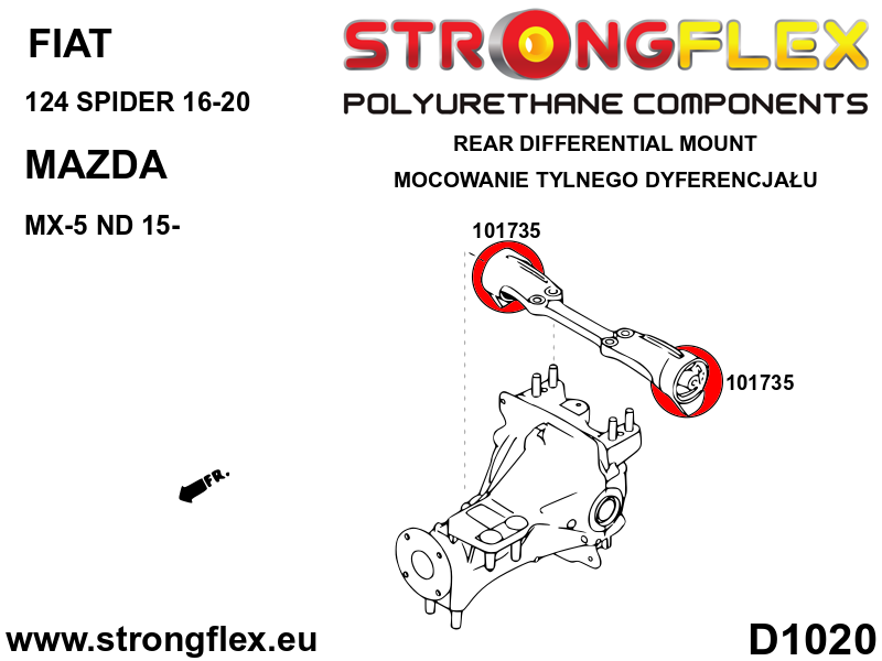 101735A Rear differential bush insert SPORT Sport (Yellow) Fiat 124 Spider II (16-20)
