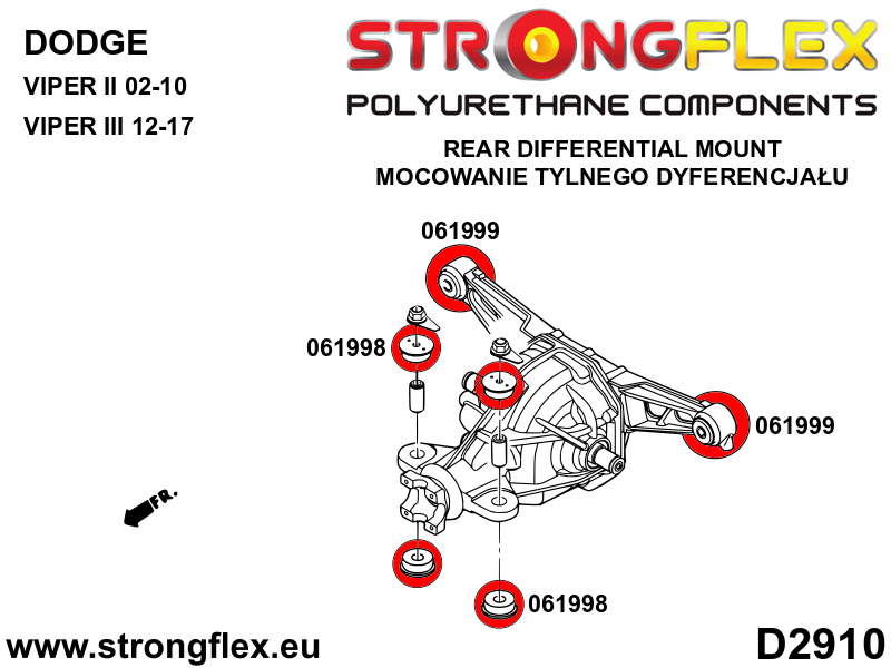 061998B Rear diff mount - front bush Standard (Red) Dodge Viper II (02-10)