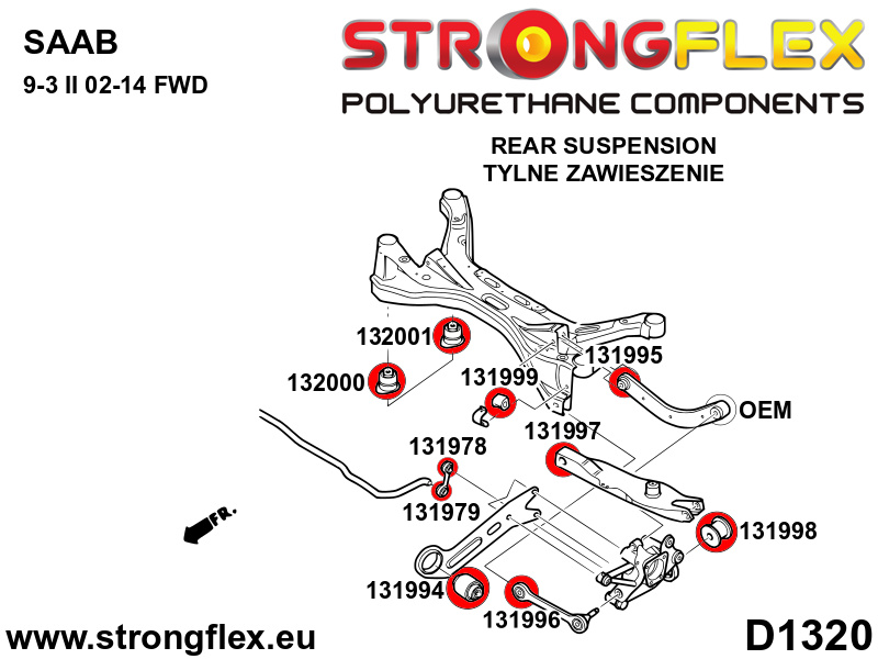 131994A Rear trailing arm bushing - front SPORT Sport (Yellow) Fiat Croma II (05-10)