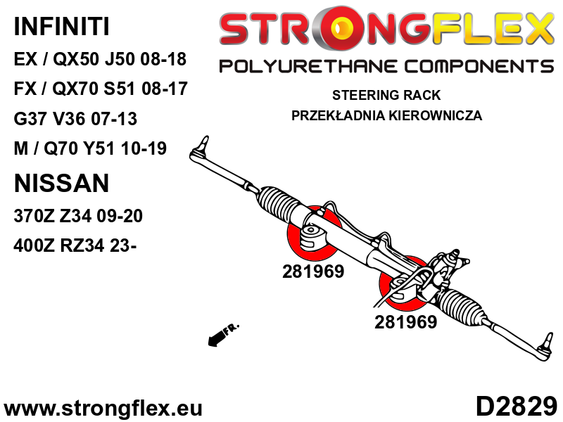 281969B Steering rack bush Standard (Red) Nissan 370Z (09-20) Z34