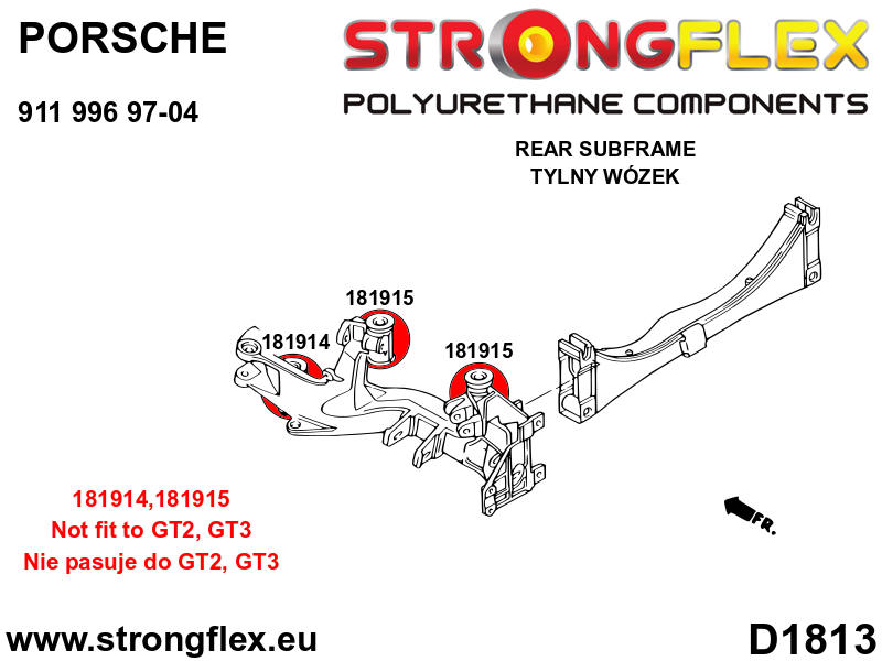186104A Rear subframe bush kit SPORT Sport (Yellow) Porsche 911 911 996 (97-04)