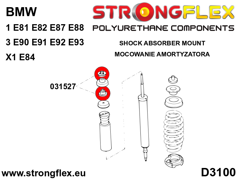 031527A Rear shock absorber upper mounting bush SPORT Sport (Yellow) BMW Seria 1 I (04-13) E81 / E82 / E87 / E88