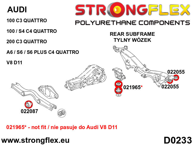 022055A Rear subframe bush SPORT Sport (Yellow) Audi A6 / S6 / RS6 C4 (94-97)