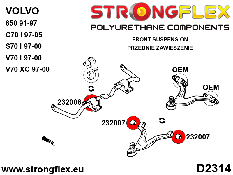 232007B Front wishbone bush Standard (Red) Volvo C70 C70 I (97-05)