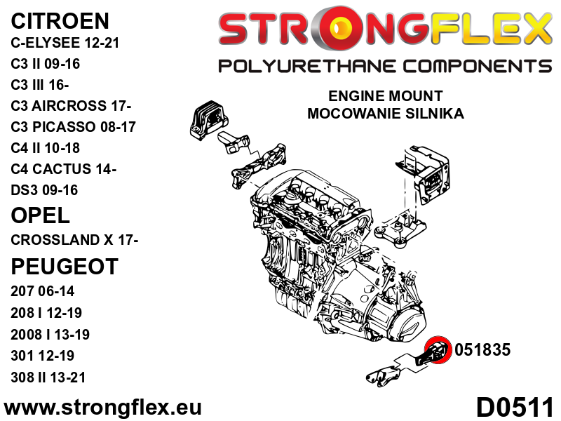 051835A Rear lower engine mount insert SPORT Sport (Yellow) Citroën C3 II (09-16) SC