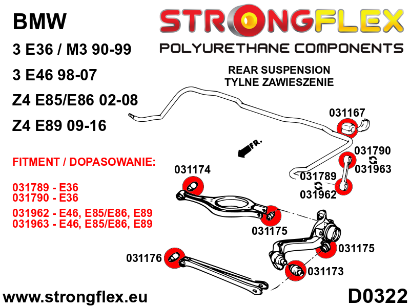 031174B Rear control arm upper inner Standard (Red) BMW Seria 3 III (90-99) E36