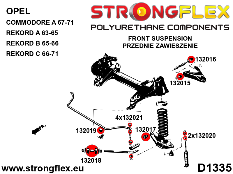 136249A Full suspension polyurethane bush kit SPORT Sport (Yellow) Opel / Vauxhall Rekord A (63-65)
