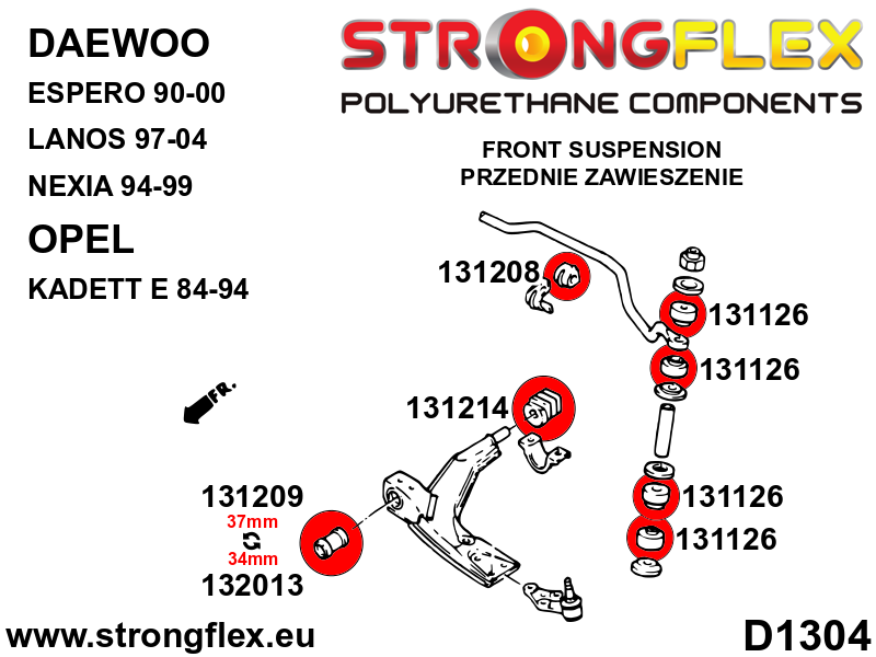 136059B Front suspension bush kit Standard (Red) Daewoo Espero (90-00)