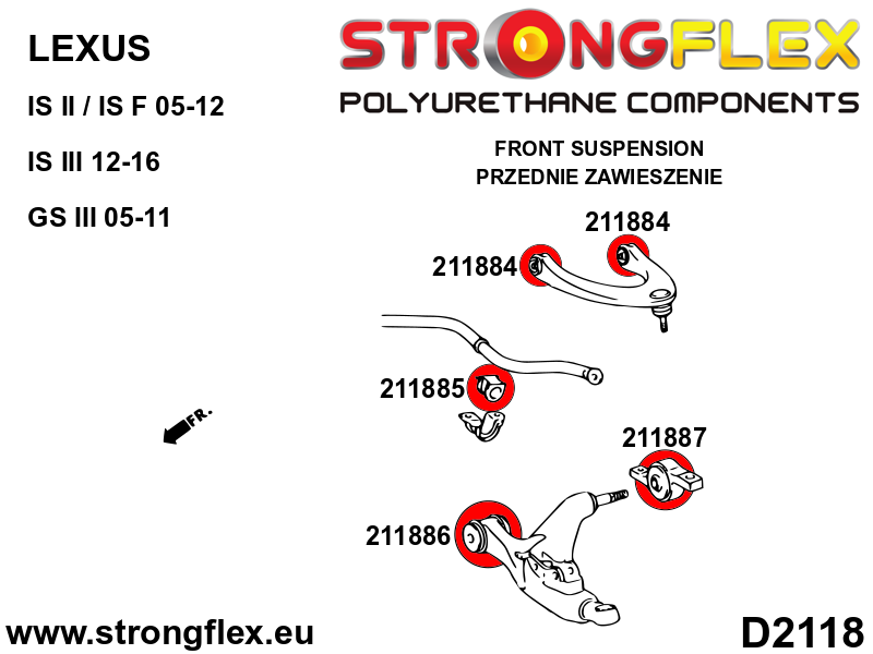 216235A Full suspension polyurethane bush kit SPORT Sport (Yellow) Lexus GS / GS F III (05-11) S190