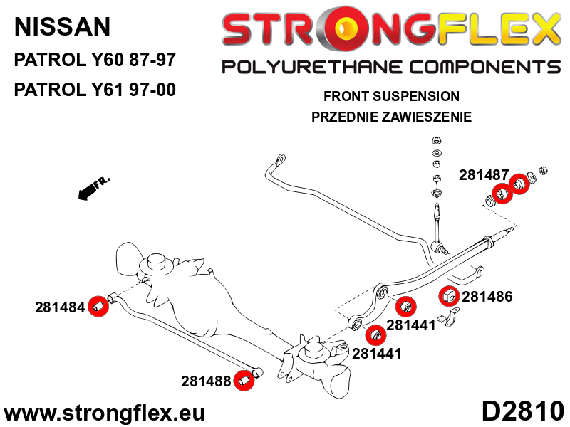 286131A Front suspension bush kit SPORT Sport (Yellow) Nissan Patrol / Safari IV (87-97) Y60