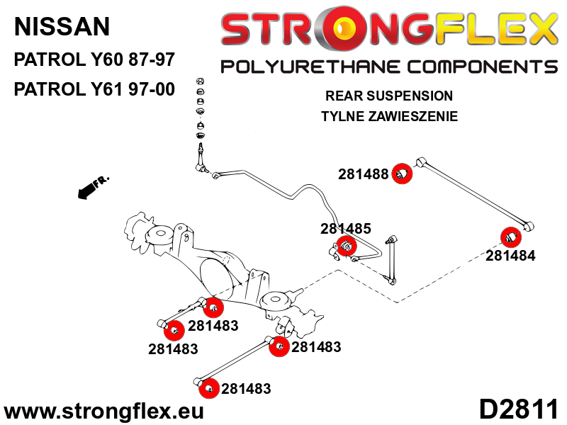 286132A Rear suspension bush kit SPORT Sport (Yellow) Nissan Patrol / Safari IV (87-97) Y60