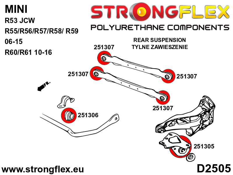 256203B Rear suspension bush kit up to 05/2003 Standard (Red) Mini R50/R52/R53 (00-06)
