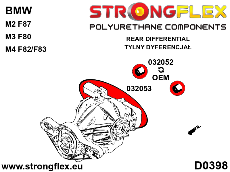 032053 Double rear differential bracket Standard (Red) BMW Seria 3 VI (13-20) F30 / F31 / F34 / F80