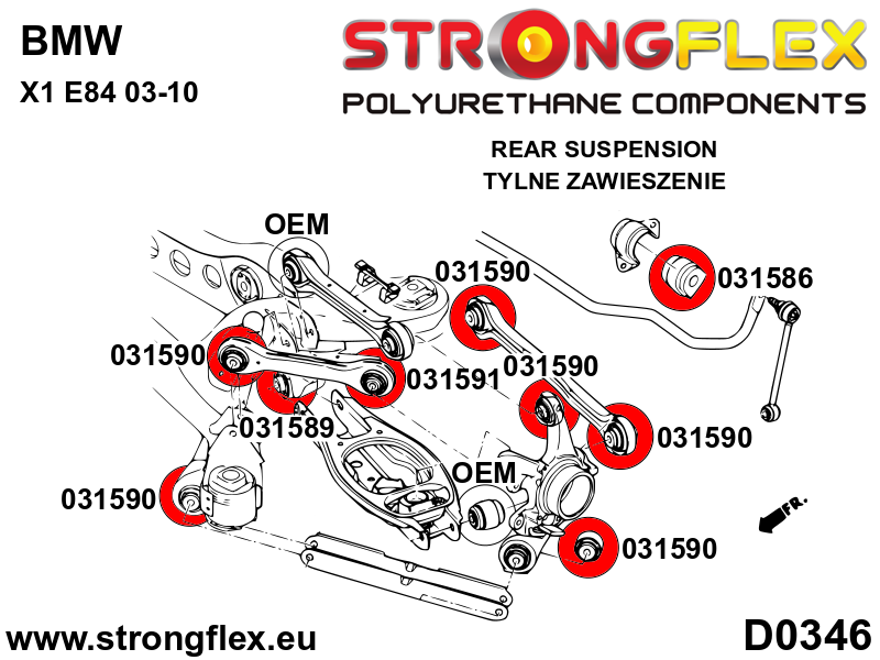 031589A Rear lower lateral arm to chassis bush SPORT Sport (Yellow) BMW Seria 1 I (04-13) E81 / E82 / E87 / E88