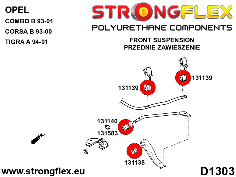 131138A Front wishbone inner bush SPORT Sport (Yellow) Opel / Vauxhall Combo B (93-01)