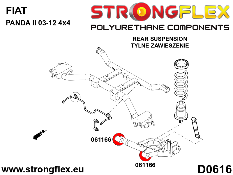 061166A Rear trailing arm bush SPORT Sport (Yellow) Fiat Cinquecento (91-98)