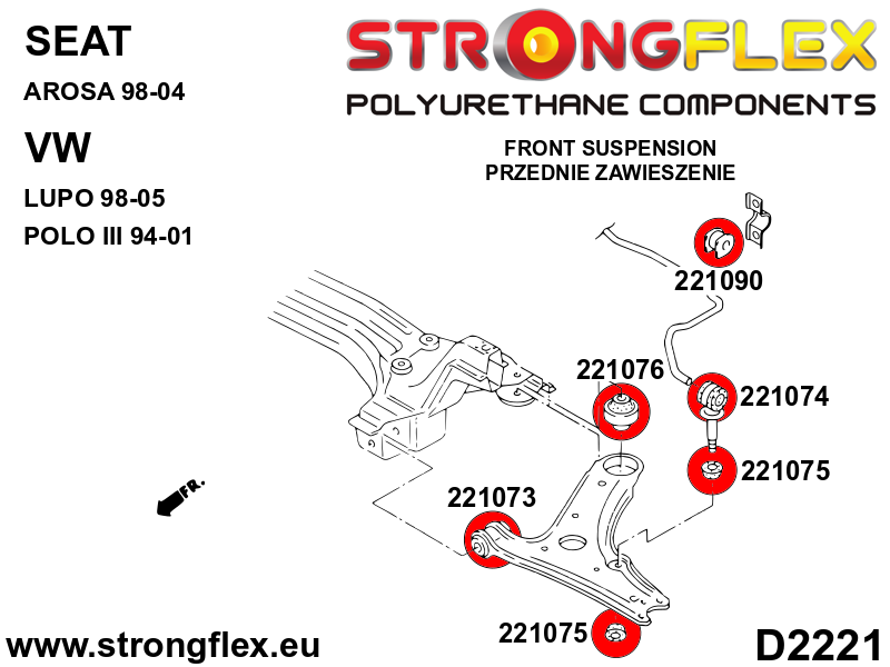 221073A Front lower arm - front bush SPORT Sport (Yellow) Seat Arosa 6H (98-04)