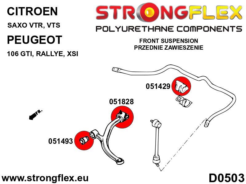 051828A Front control arm - rear bush SPORT Sport (Yellow) Citroën AX (86-98)