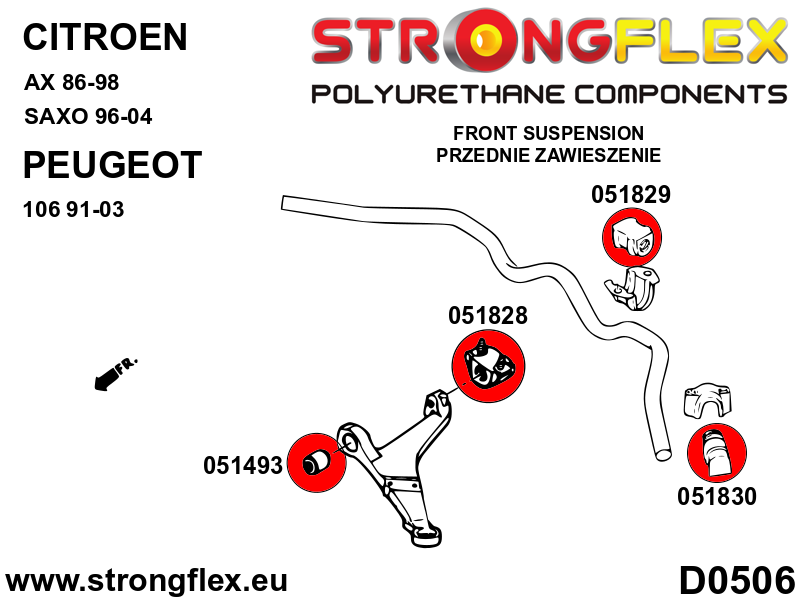 051828B Front control arm - rear bush Standard (Red) Citroën AX (86-98)