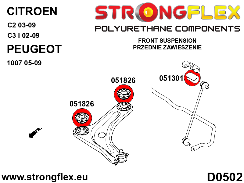 056001A Front suspension bush kit SPORT Sport (Yellow) Citroën C2 (03-09)