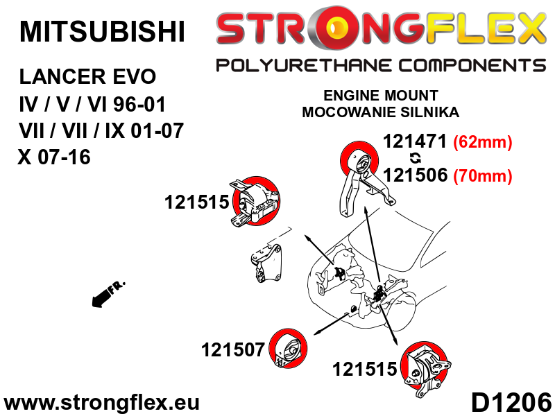 121515B Front upper engine mount Standard (Red) Mitsubishi Lancer Evolution IV /  V / VI (96-01)