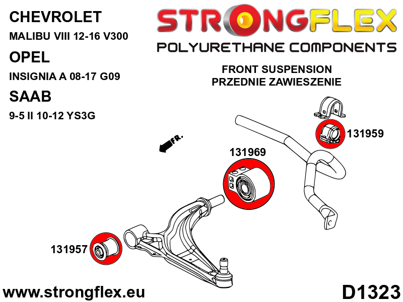 136256A Full suspension polyurethane bush kit SPORT Sport (Yellow) Chevrolet Malibu VIII (12-16) V300