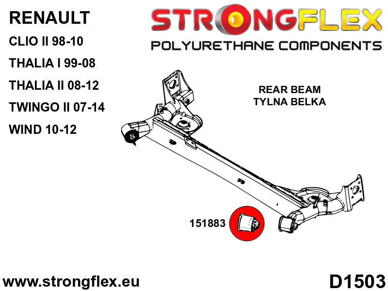 151883B Rear beam bush Standard (Red) Renault Thalia Thalia I / Symbol (99-08)