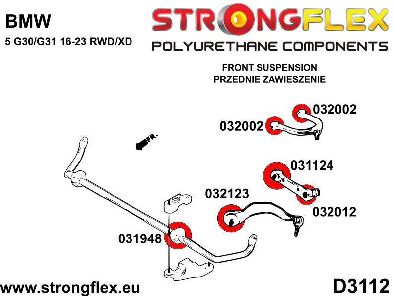 036147B Front suspension bush kit Standard (Red) BMW Seria 5 VII (17-) G30 / G31 / F90