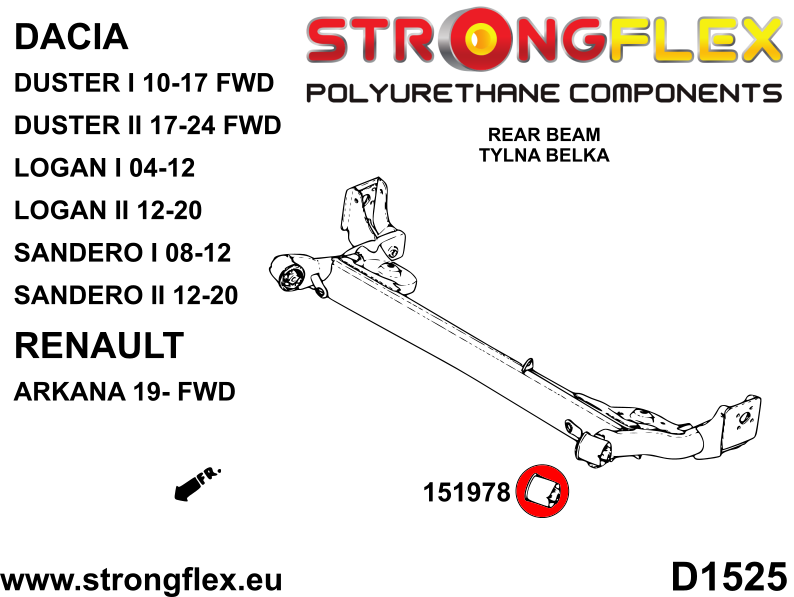151978B Rear beam mounting bush Standard (Red) Dacia Logan I (04-12)