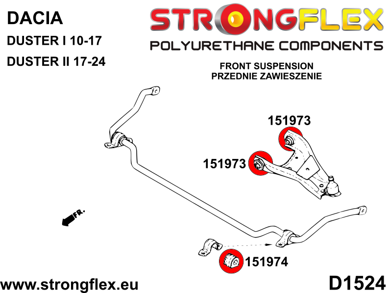 156100B Full suspension polyurethane bush kit AWD Standard (Red) Dacia Duster I (10-17)