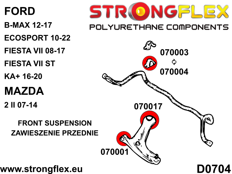 076165A Front suspension and ream beam bush kit SPORT Sport (Yellow) Ford Fiesta MK7 / MK7 ST (08-17)