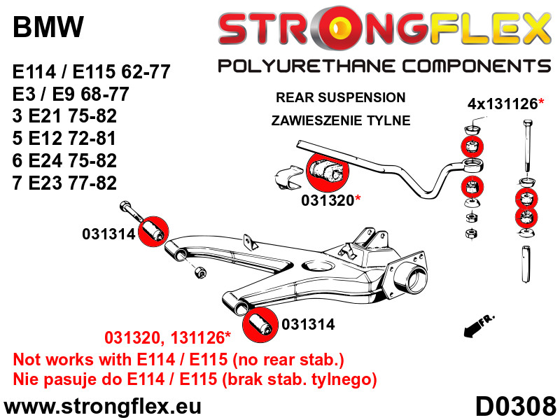 131126A Front eye bolt mounting bush SPORT Sport (Yellow) BMW Seria 3 I (75-82) E21