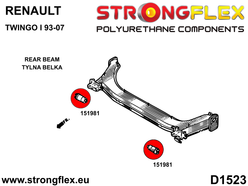 151981A Rear beam mount bush SPORT Sport (Yellow) Renault Twingo I (93-07)