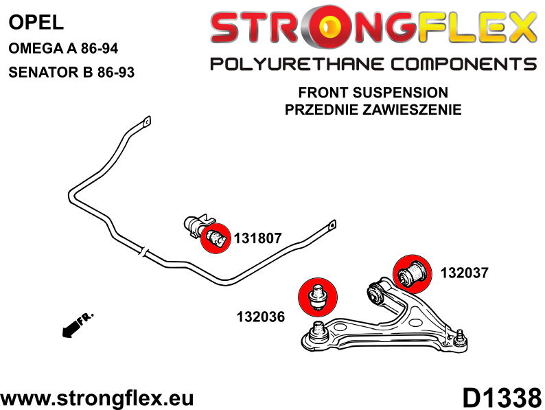136261B Front suspension bush kit Standard (Red) Opel / Vauxhall Senator / Kikinda / Royale B (86-93)